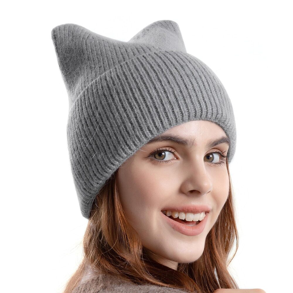 5264 Winter Beanie Hat Cute Cat Ear Snow Ski Hat Warm Cable Knitted Hat